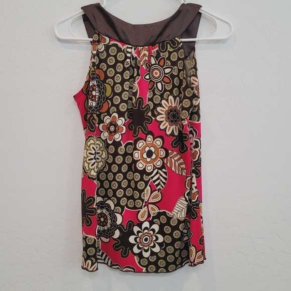 BCX Brown/Pink Halter Floral Top Size Small - Picture 3 of 12